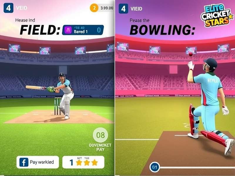 Elite Cricket Stars gameplay screenshot showing batting interface